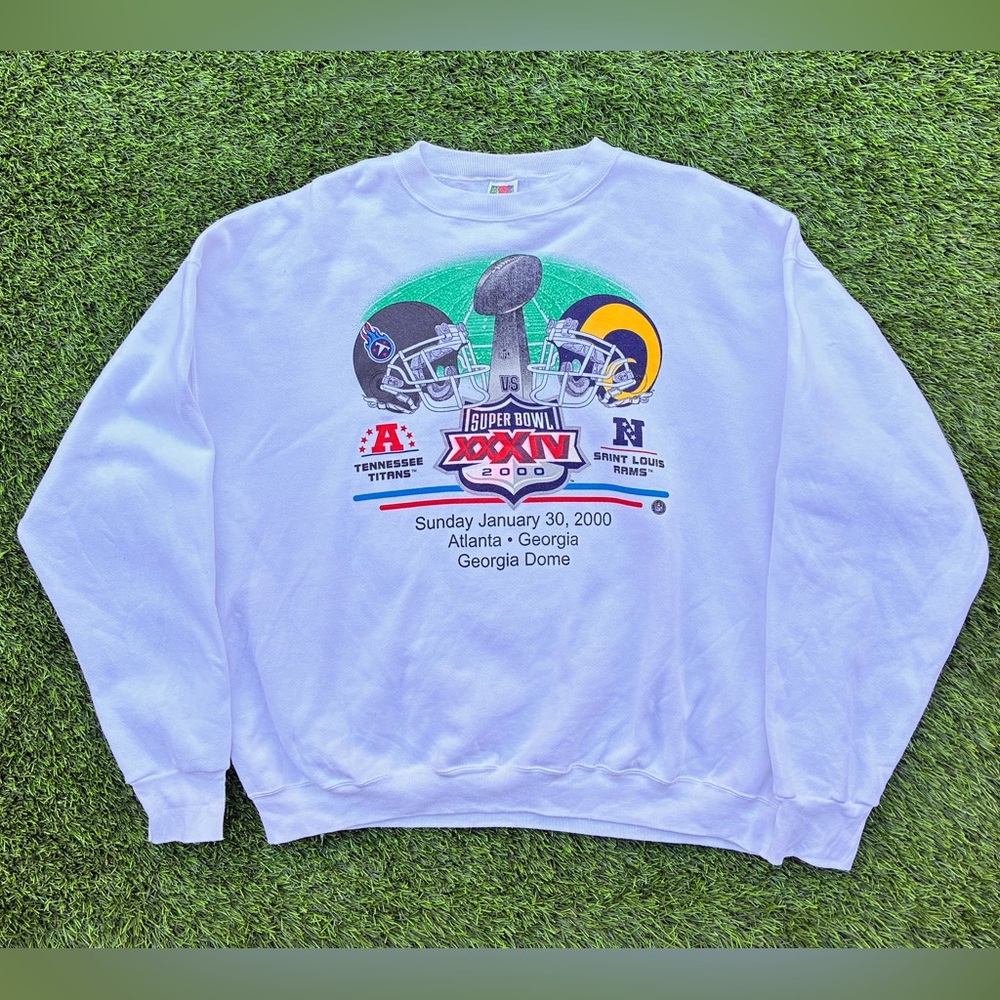 Vintage Superbowl XXXIV 2000 Sweatshirt Mens SZ XXL White Titans Rams Y2K NFL